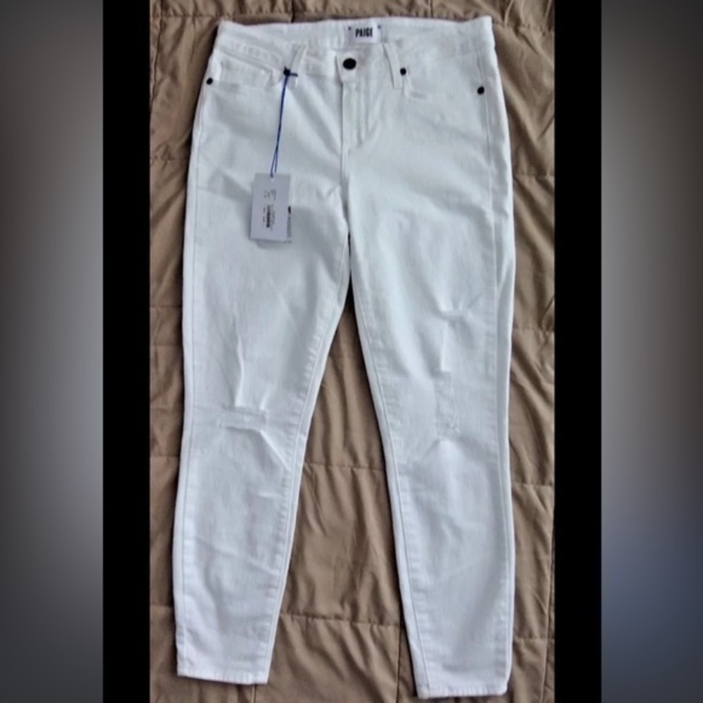 PAIGE Distressed Verdugo Ankle Skinny Distracted jeans Oleander White